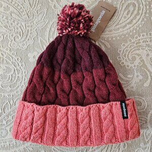 NWT Patagonia Glacier Stripe Tomato Wool Pom Beanie - Women's OS